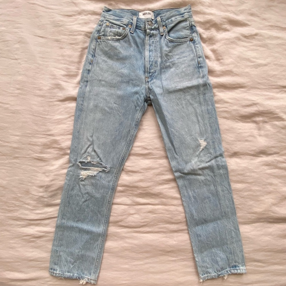 AGOLDE RILEY HIGH FISE CROP JEANS in SHATTERED size 23